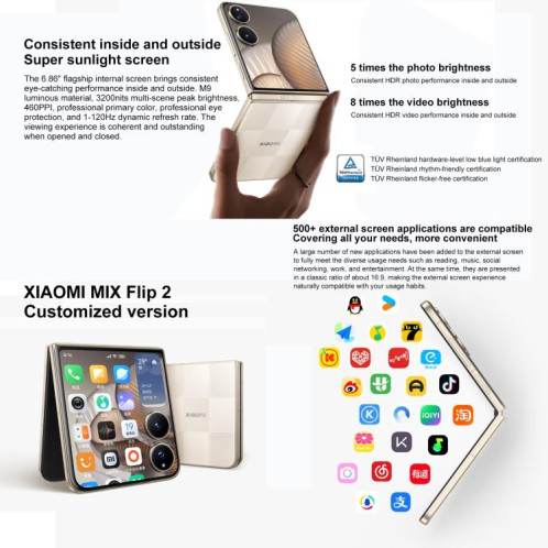 Xiaomi MIX Flip 2 personnalisé, 12 Go + 512 Go, 6,86 pouces + 4,01 pouces, Xiaomi HyperOS 2, Snapdragon 8 Elite Octa Core, NFC, réseau : 5G (gris) SX409H1007-023
